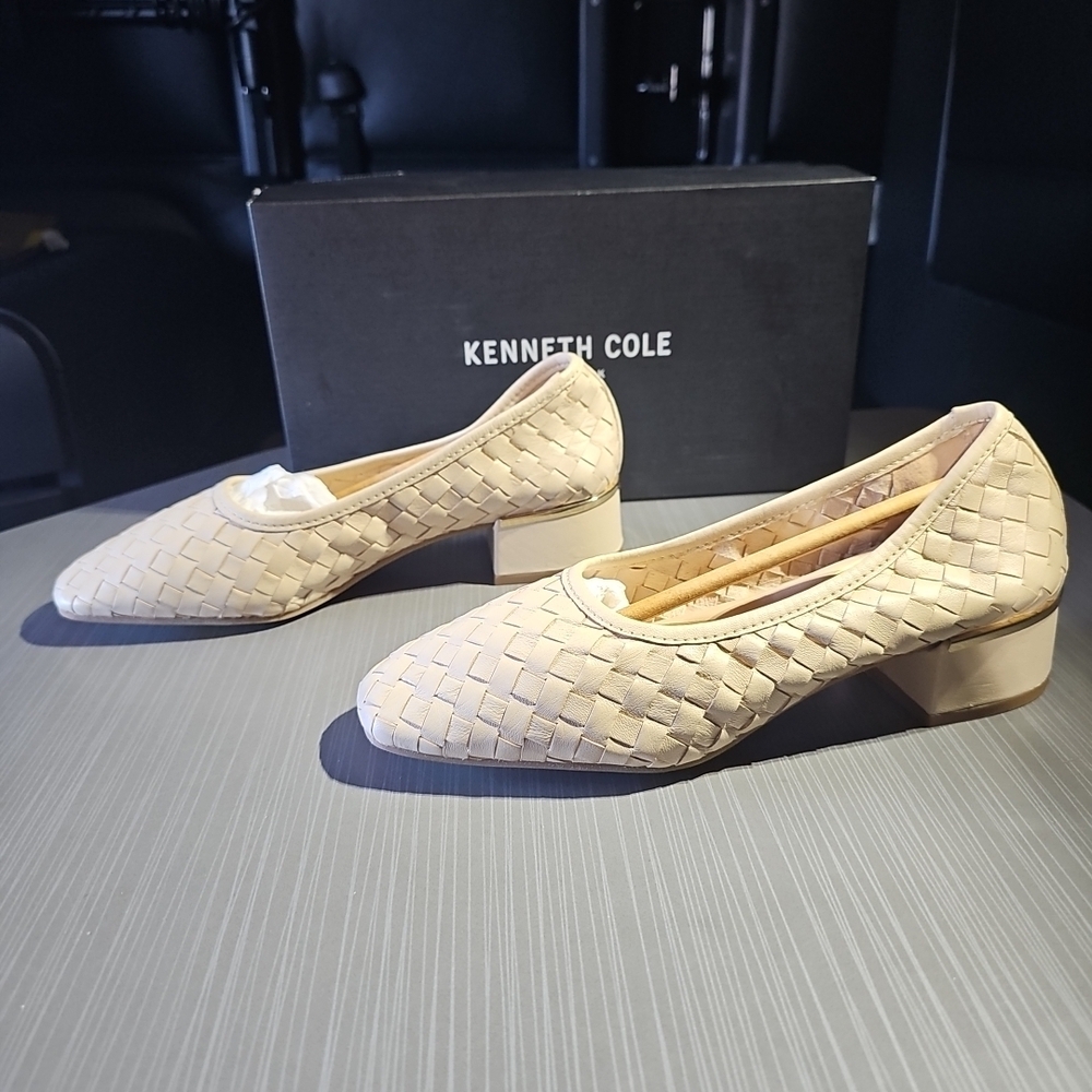 Kenneth Cole New York  Birdie Beige Woven‎ Leather Pump Women's Size 8.5M NEW